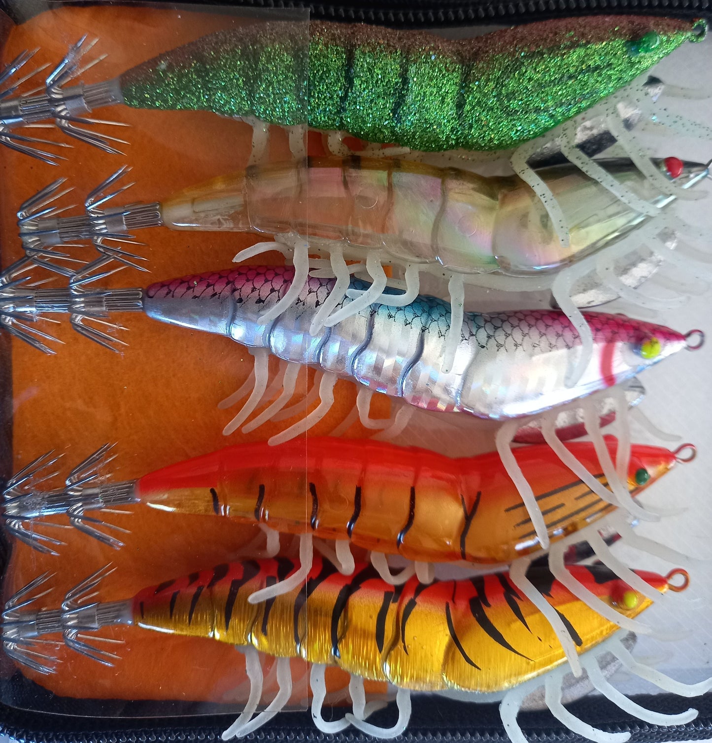 5Pk Lead Head Prawns 90mm x 21g Mixed Colours