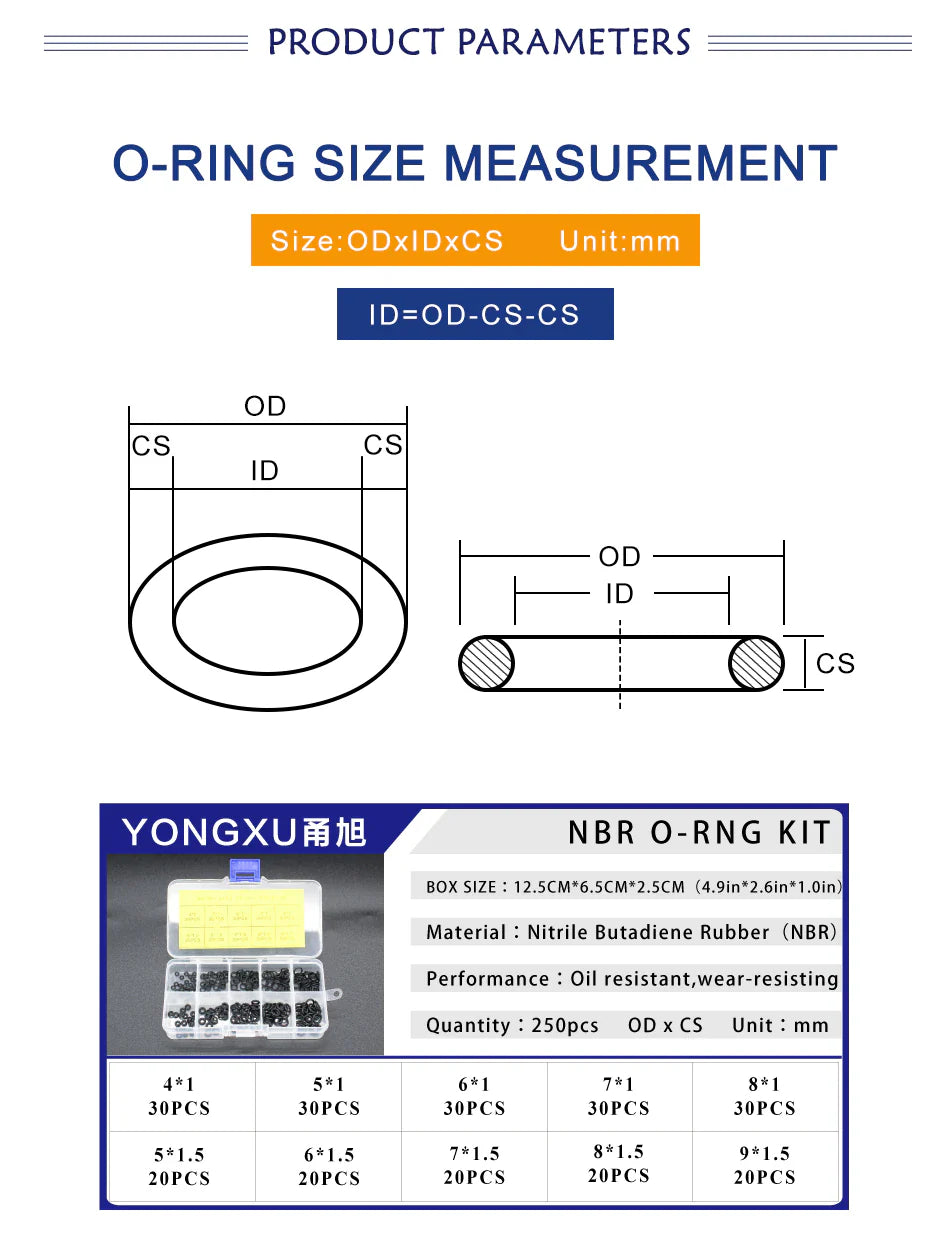 250 Peice Silicone O-ring Repair Kit