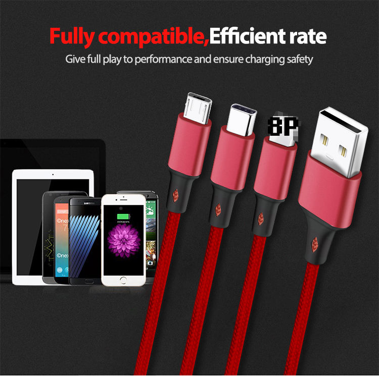 3 in 1 Super Phone Charge and Data Cable for Iphone Samsung Huawei - 1.2 M Cable