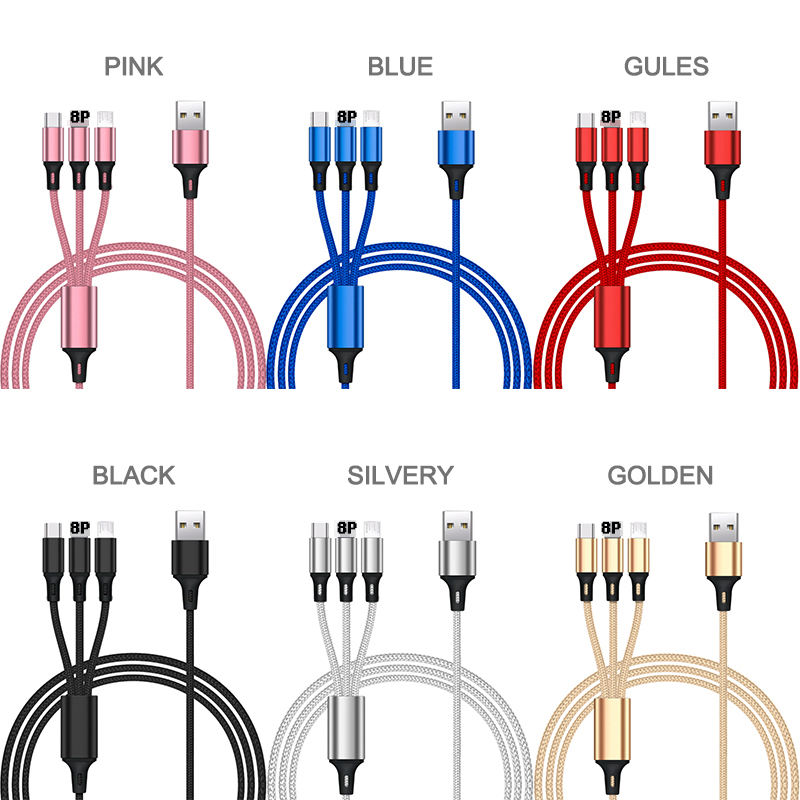 3 in 1 Super Phone Charge and Data Cable for Iphone Samsung Huawei - 1.2 M Cable