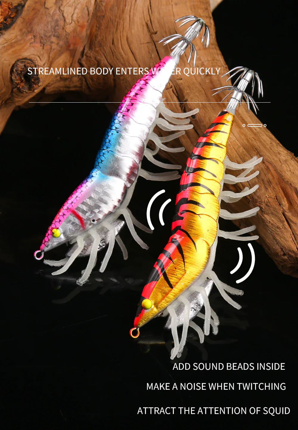 5Pk Lead Head Prawns 90mm x 21g Mixed Colours