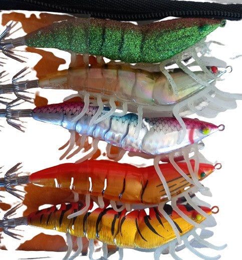 5Pk Lead Head Prawns 90mm x 21g Mixed Colours