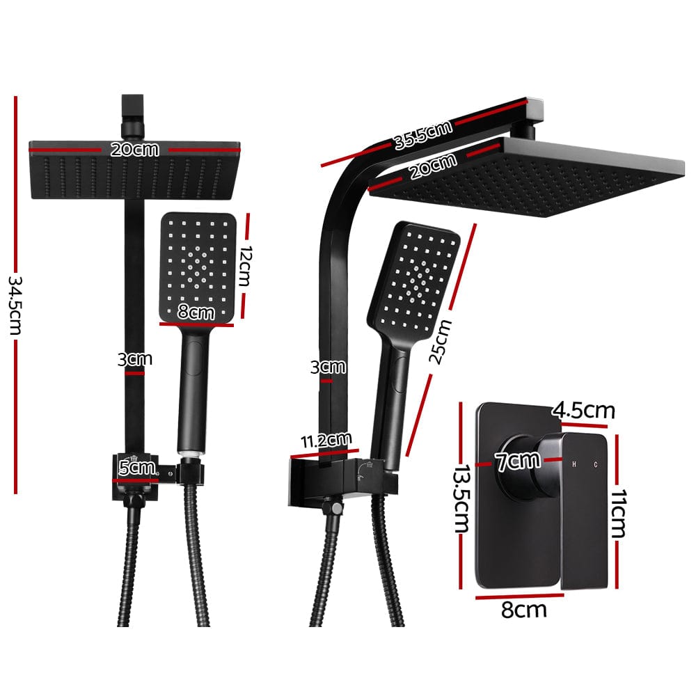Cefito 8'' Rain Shower Head Set Handheld Square High Pressure Mixer Tap Black