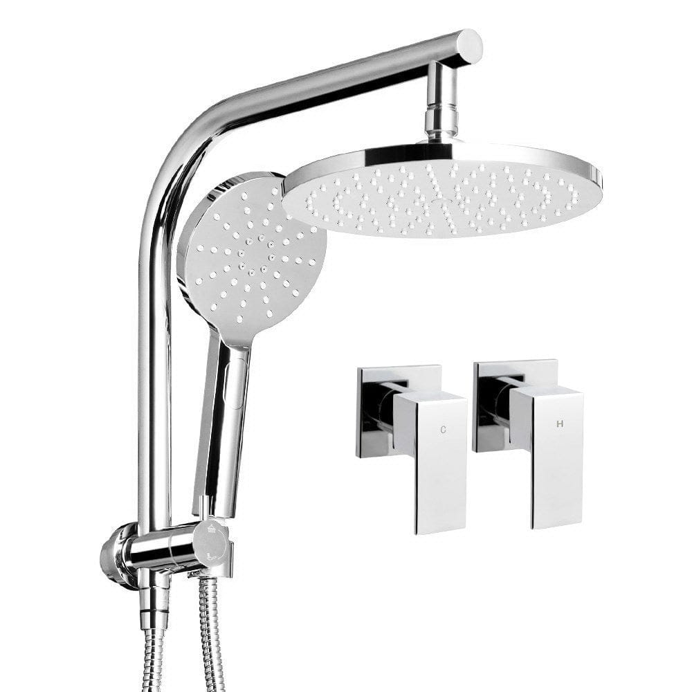 Cefito 9'' Rain Shower Head Set Handheld Round High Pressure Twins Tap Chome